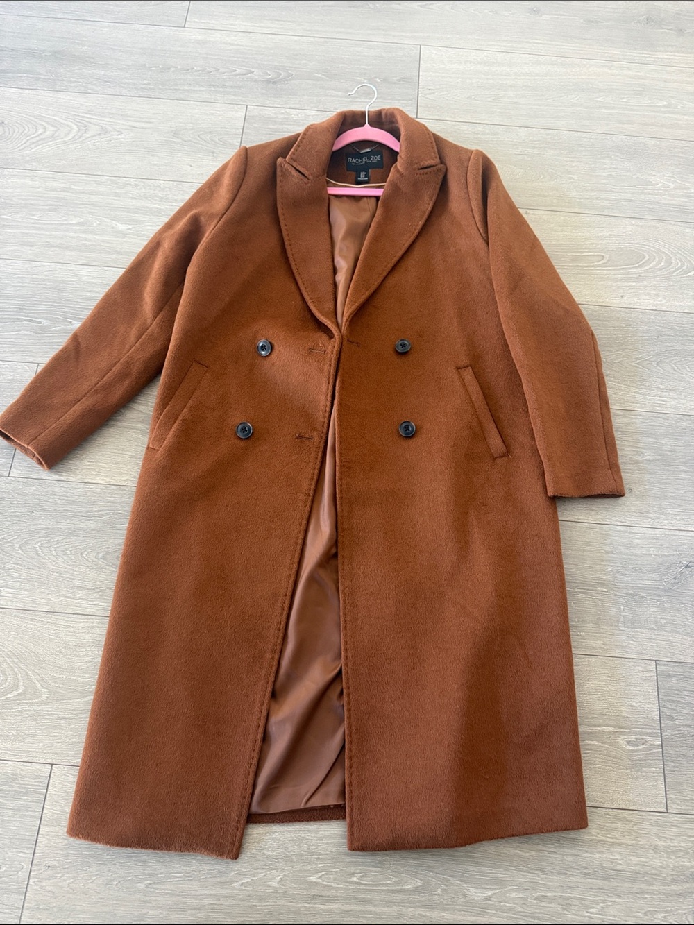 Rachel Zoe Double-Breasted Rust Brown Wool Pea Coat